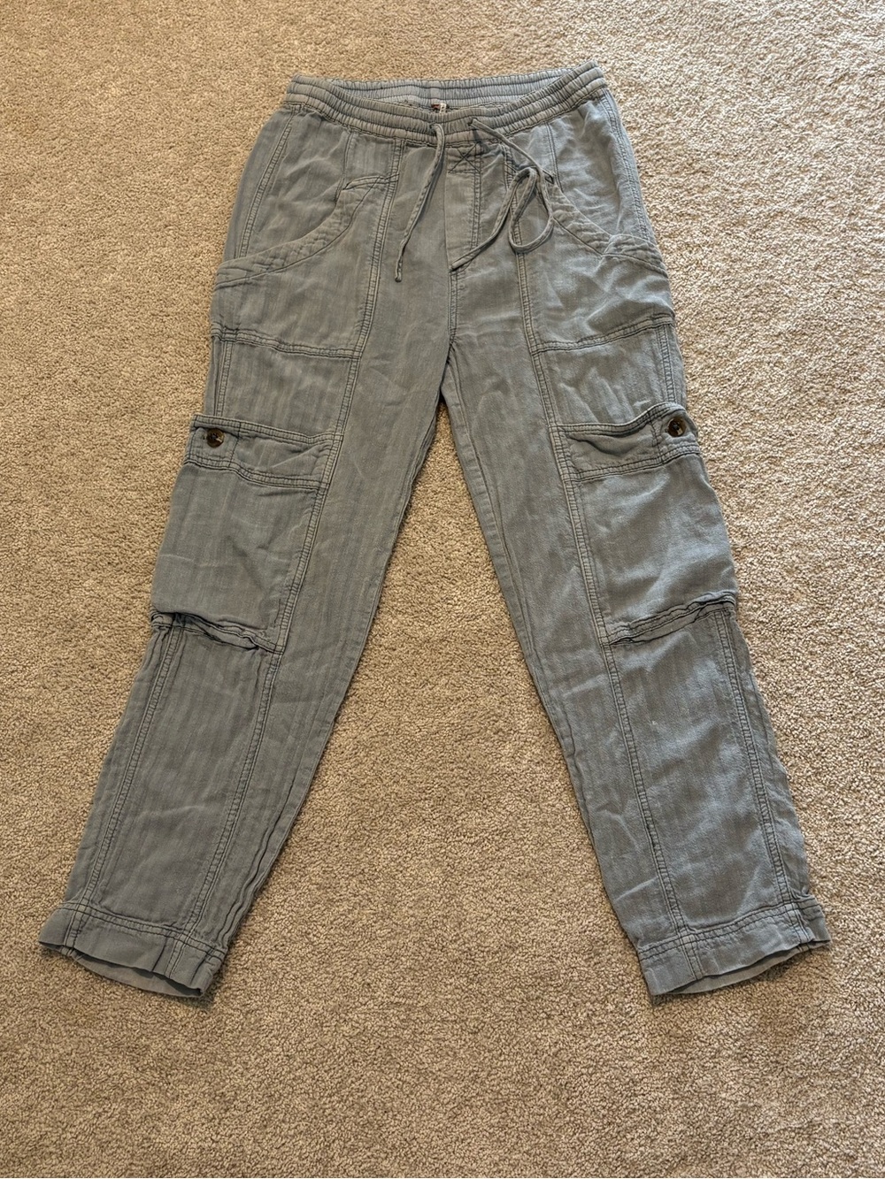 Free People Feelin’ Good Utility Pull-On Pants Sea Spray XS Linen Blend